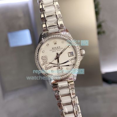 High Replica Rolex Datejust  Watch White Face Stainless Steel strap Diamonds Bezel  35mm